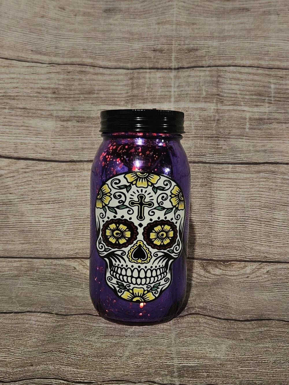 Gothic sugar skull light up mason jar decor
